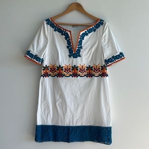 Philosophy di Alberta Ferretti Embroidered White Cotton Dress w/ Crochet Size 8